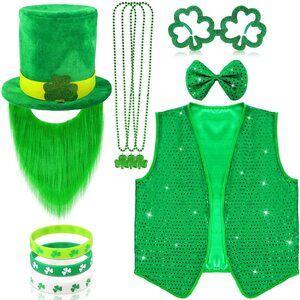 9515 10 Pcs St Patricks Day Costume Shamrock Leprechaun Hat